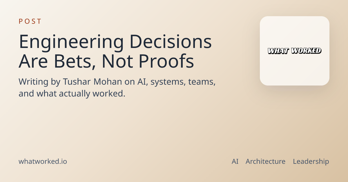 Engineering Decisions Are Bets, Not Proofs | WhatWorked.io